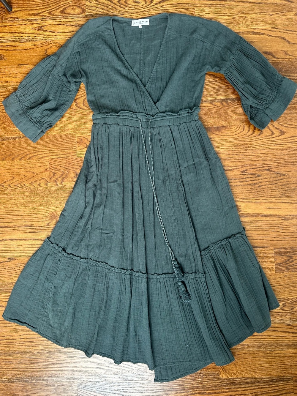Apiece Apart 100% cotton tie front faux wrap tiered midi size 0